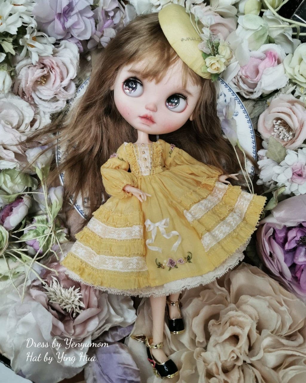 【Yenyumom】Light Yellow Embroidery Dress Set / Neo Blythe OB24 momoko doll Licca - 紀物書館+JiWu Bookstore