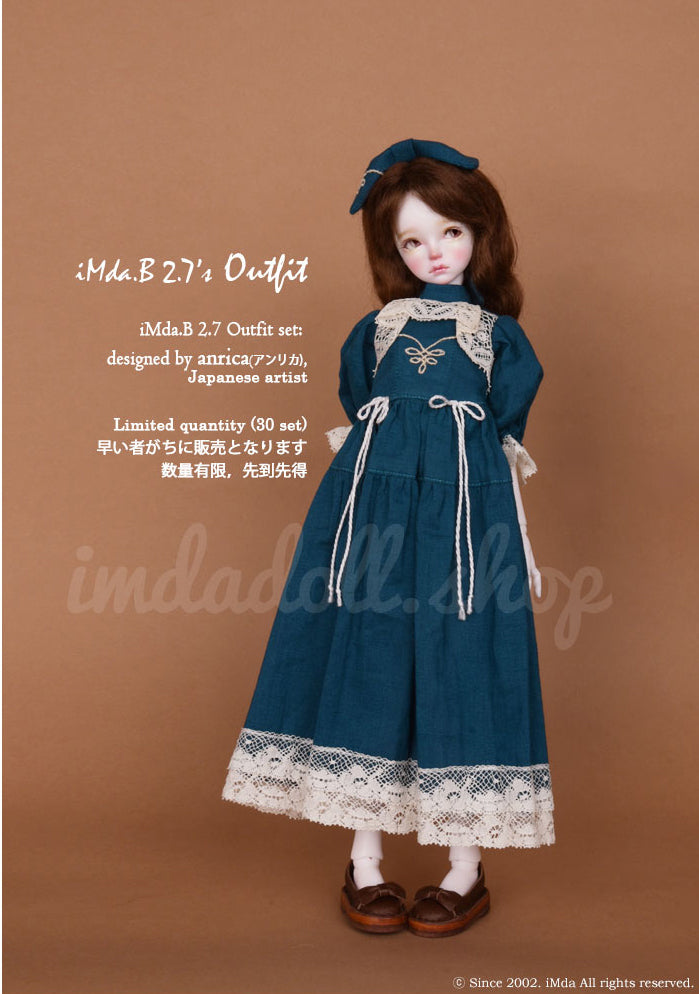 【anrica】蕾絲湖水綠洋裝套組 預購 / iMda 2.7 27cm 1/6 Blythe 藍豆豆