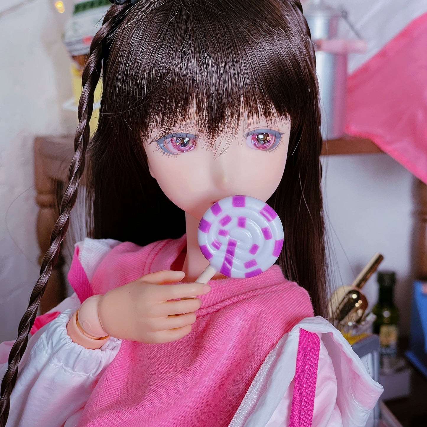 【Dear My Lady】半樹脂閃眼 泡泡糖 深粉 黑瞳 / 12mm BJD Cocoriang AngelPhilia 4分 6分