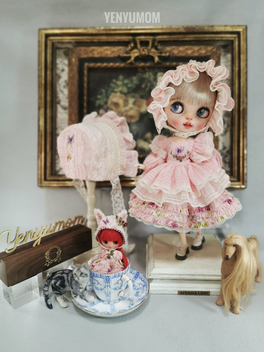 【Yenyumom】Butterfly Embroidery Dress Pink Set / Neo Blythe momoko OB24