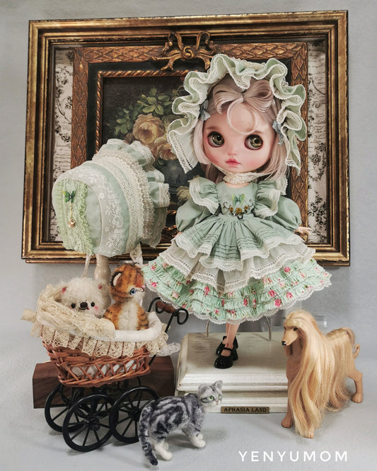 【Yenyumom】Butterfly Embroidery Dress Green Set / Neo Blythe momoko OB24