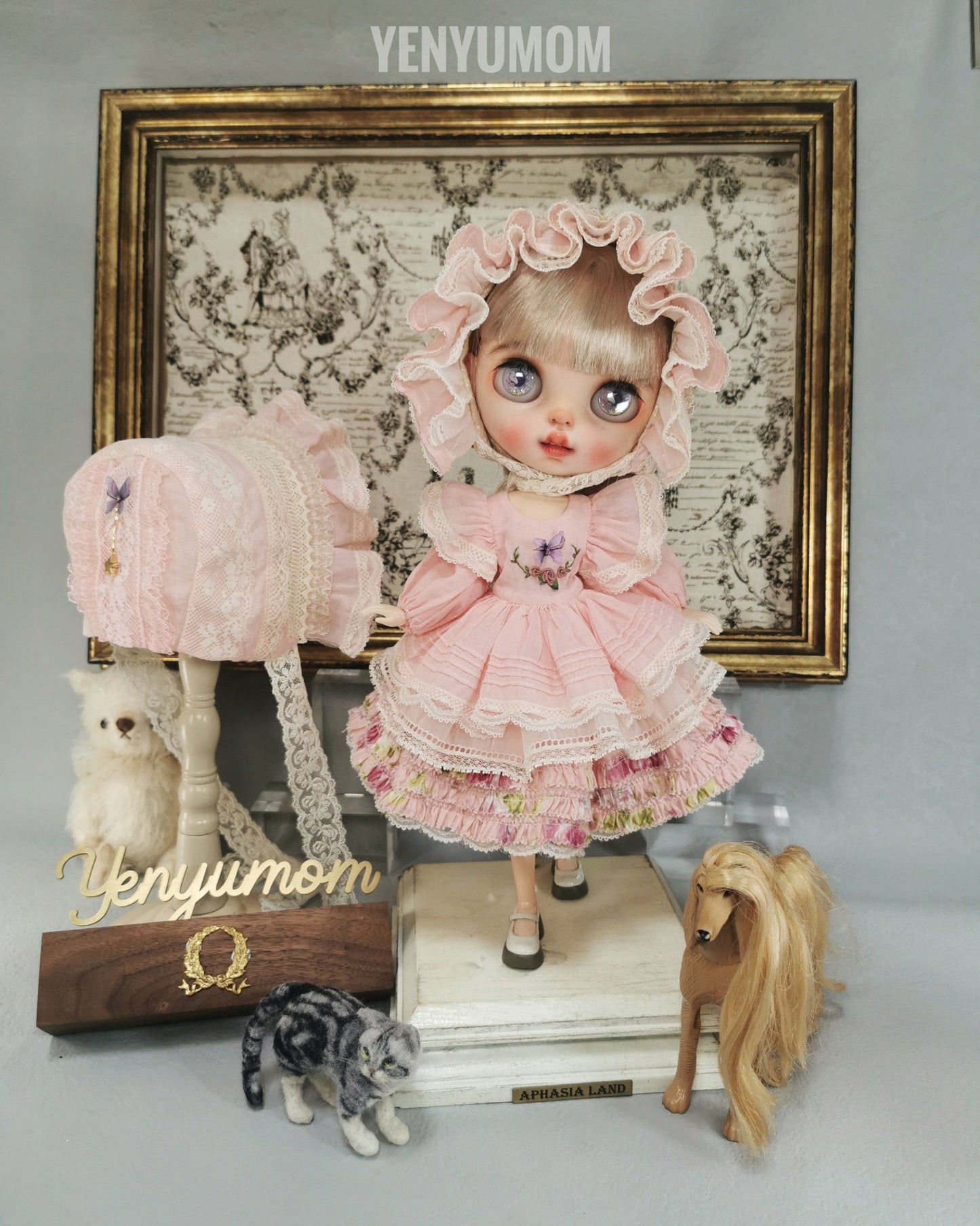 【Yenyumom】Butterfly Embroidery Dress Pink Set / Neo Blythe momoko OB24