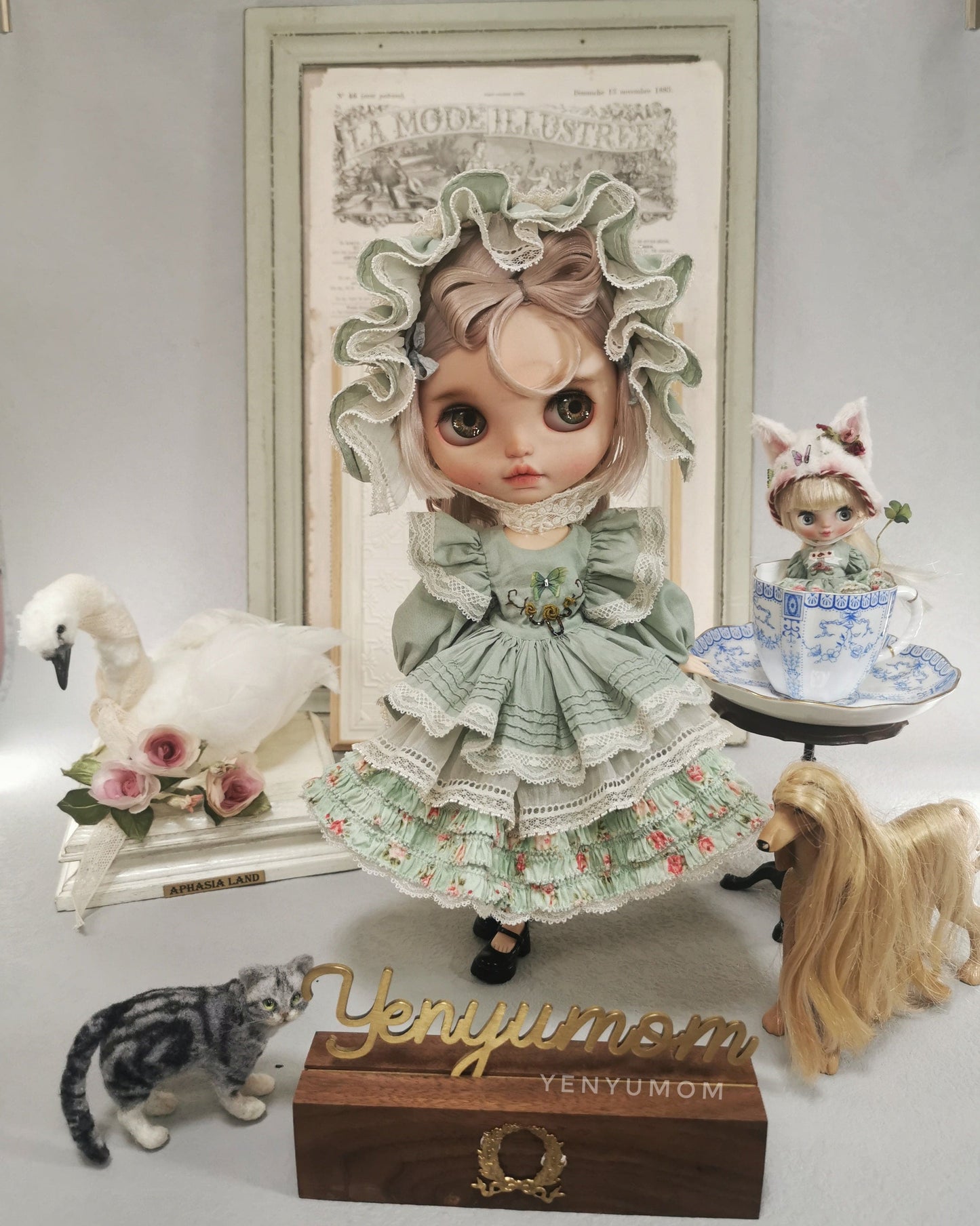 【Yenyumom】Butterfly Embroidery Dress Green Set / Neo Blythe momoko OB24