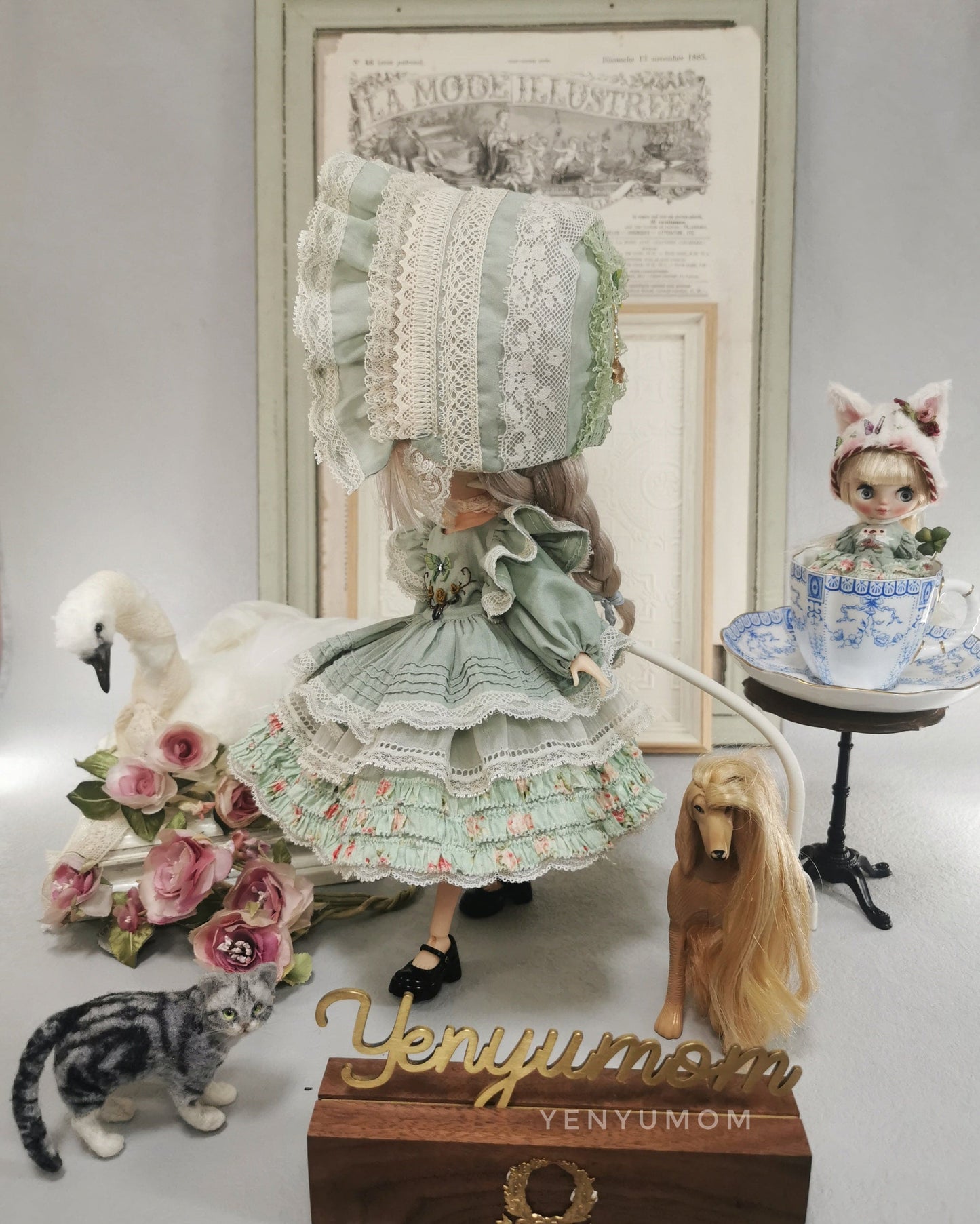 【Yenyumom】Butterfly Embroidery Dress Green Set / Neo Blythe momoko OB24