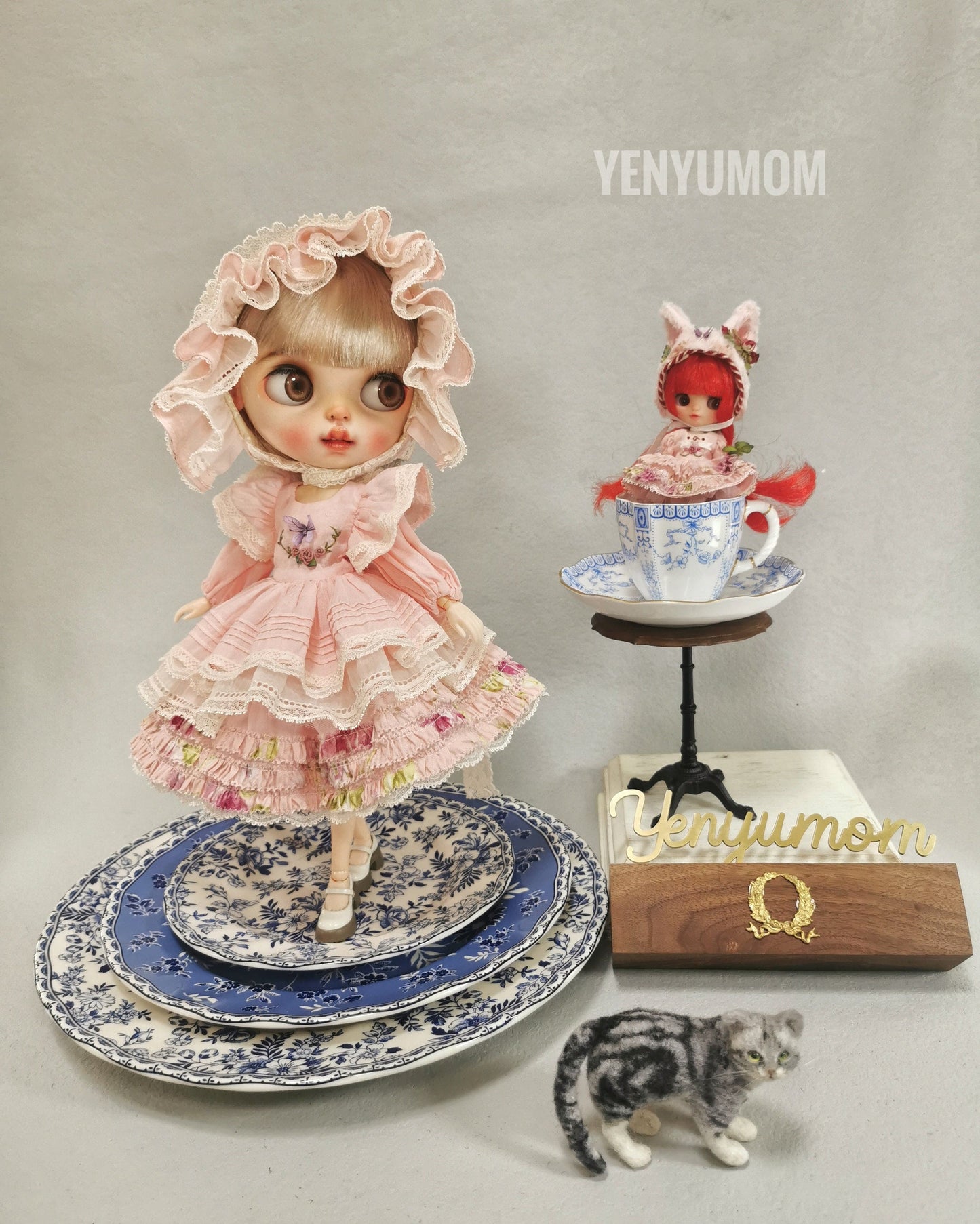 【Yenyumom】Butterfly Embroidery Dress Pink Set / Neo Blythe momoko OB24