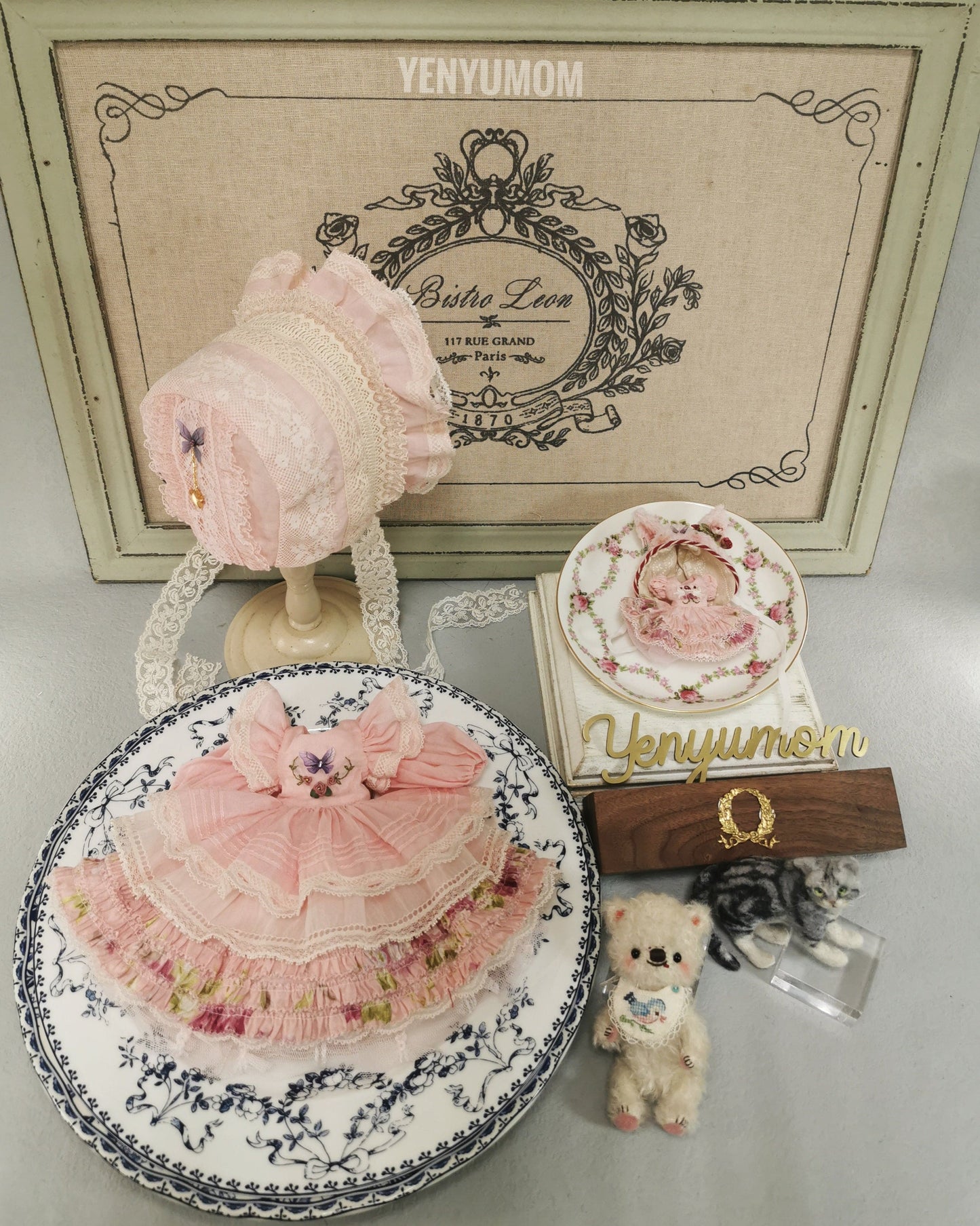 【Yenyumom】Butterfly Embroidery Dress Pink Set / Neo Blythe momoko OB24