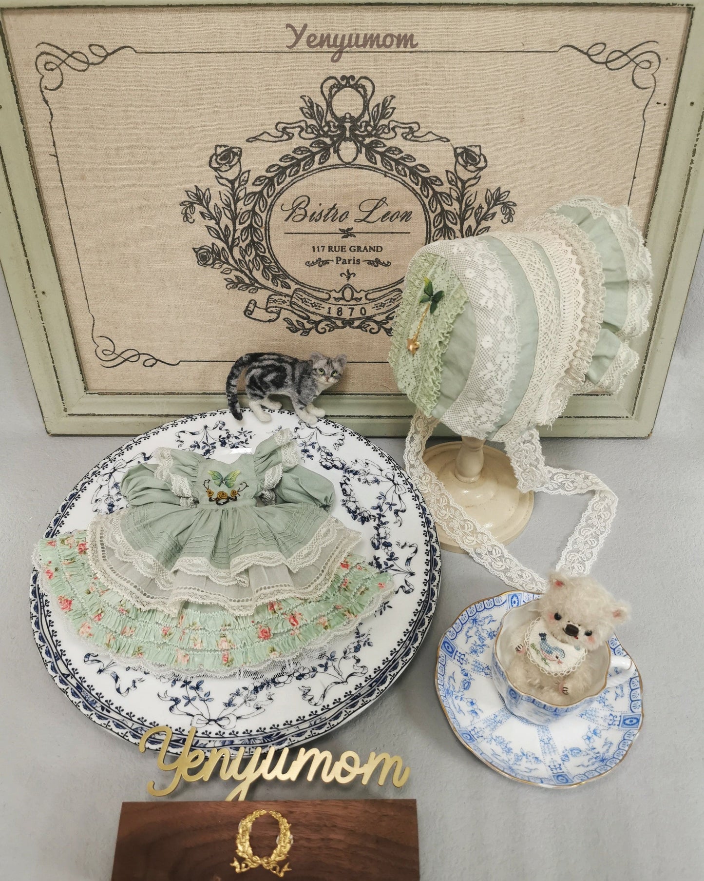 【Yenyumom】Butterfly Embroidery Dress Green Set / Neo Blythe momoko OB24