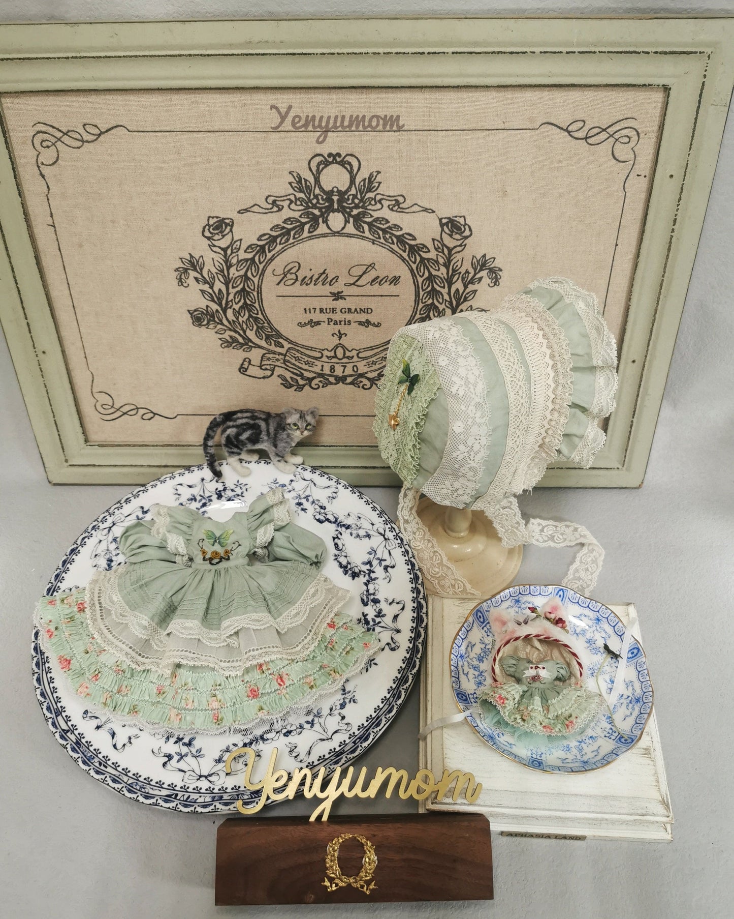 【Yenyumom】Butterfly Embroidery Dress Green Set / Neo Blythe momoko OB24