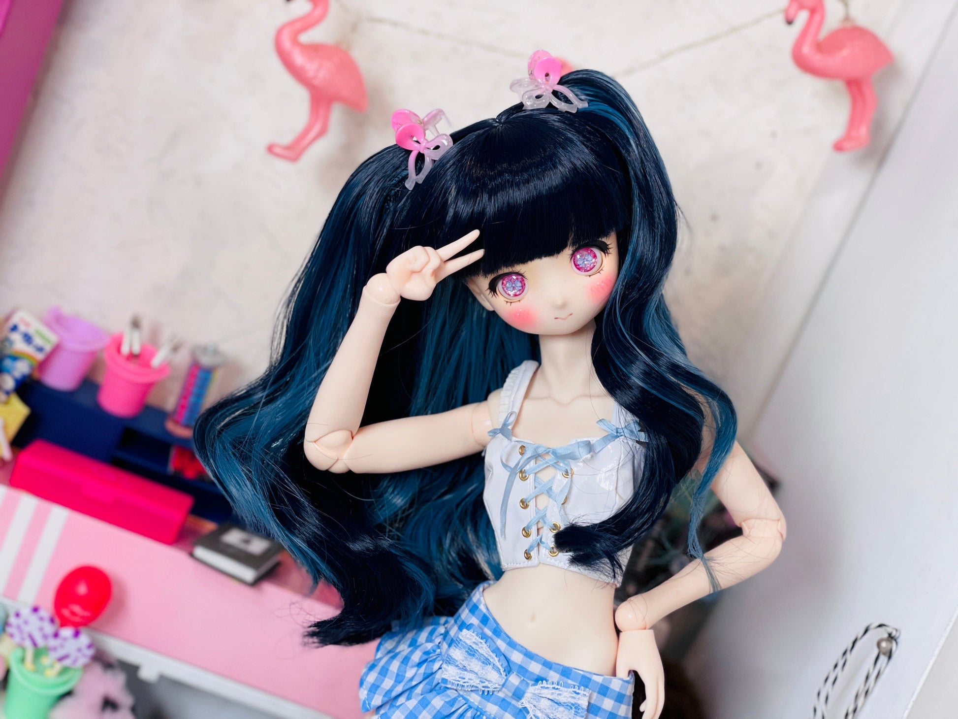 【Dear My Lady】半樹脂閃眼 櫻花 淺紫蝴蝶結 / 16mm BJD 1/3 1/4 iMdaDoll AngelPhilia - 紀物書館+JiWu Bookstore