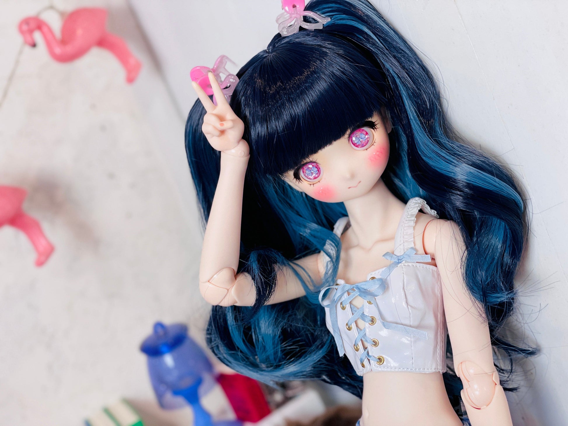 【Dear My Lady】半樹脂閃眼 櫻花 淺紫蝴蝶結 / 16mm BJD 1/3 1/4 iMdaDoll AngelPhilia - 紀物書館+JiWu Bookstore