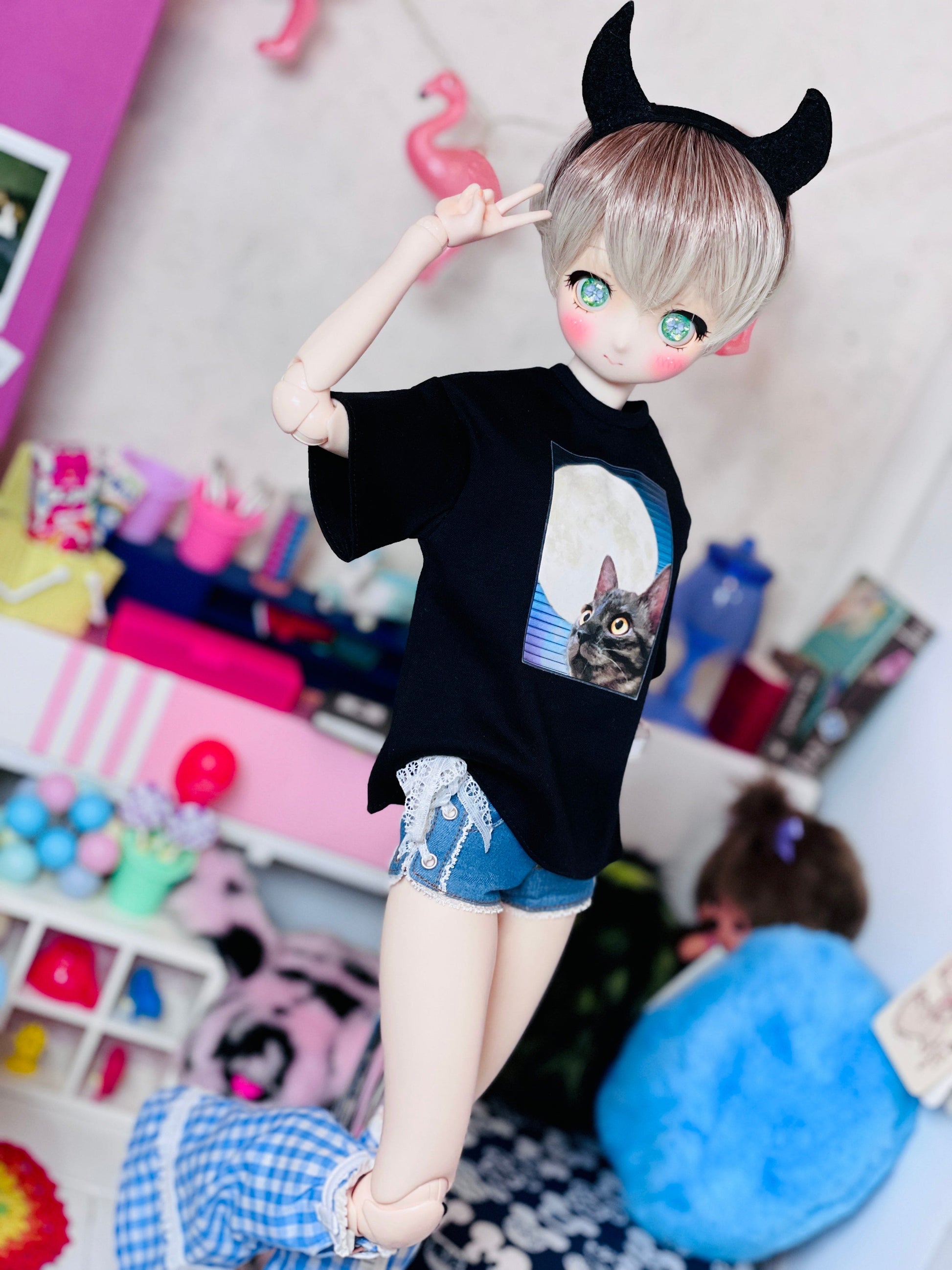 【Dear My Lady】半樹脂閃眼 哈密瓜 淺紫蝴蝶結 / 16mm BJD 1/3 1/4 iMdaDoll AngelPhilia - 紀物書館+JiWu Bookstore