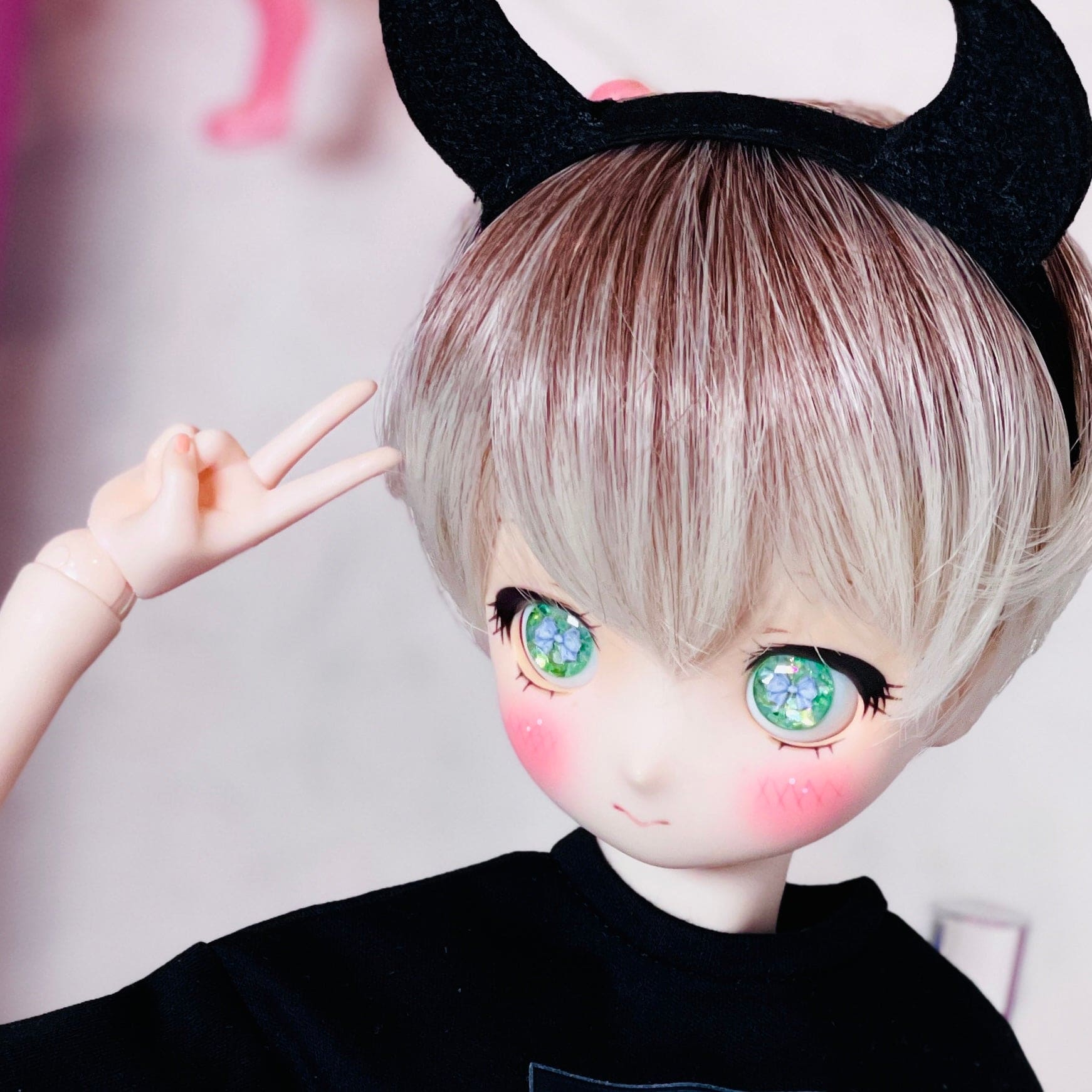 【Dear My Lady】半樹脂閃眼 哈密瓜 淺紫蝴蝶結 / 16mm BJD 1/3 1/4 iMdaDoll AngelPhilia - 紀物書館+JiWu Bookstore