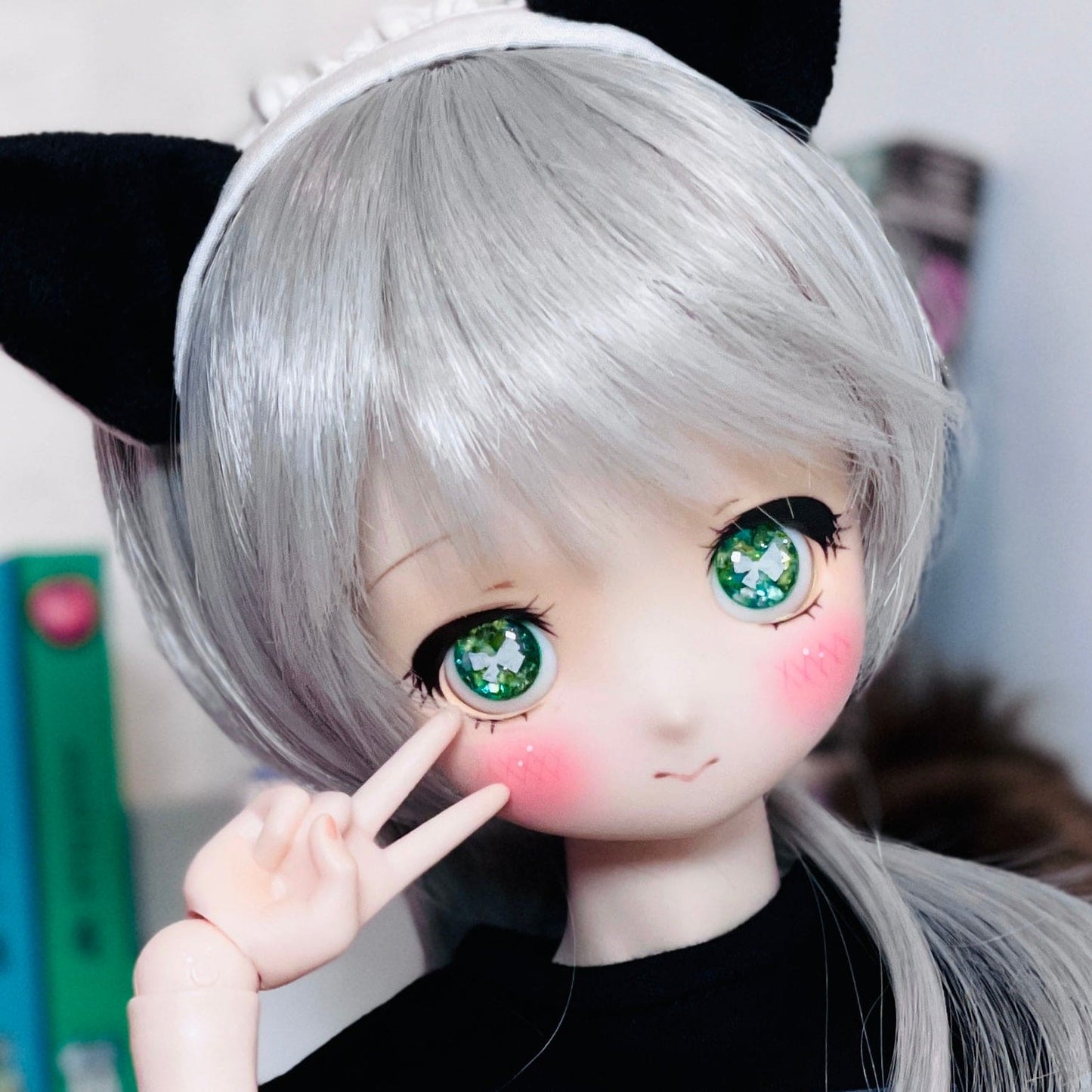 【Dear My Lady】半樹脂閃眼 薄荷茶 白蝴蝶結 / 16mm BJD 1/3 1/4 iMdaDoll AngelPhilia - 紀物書館+JiWu Bookstore