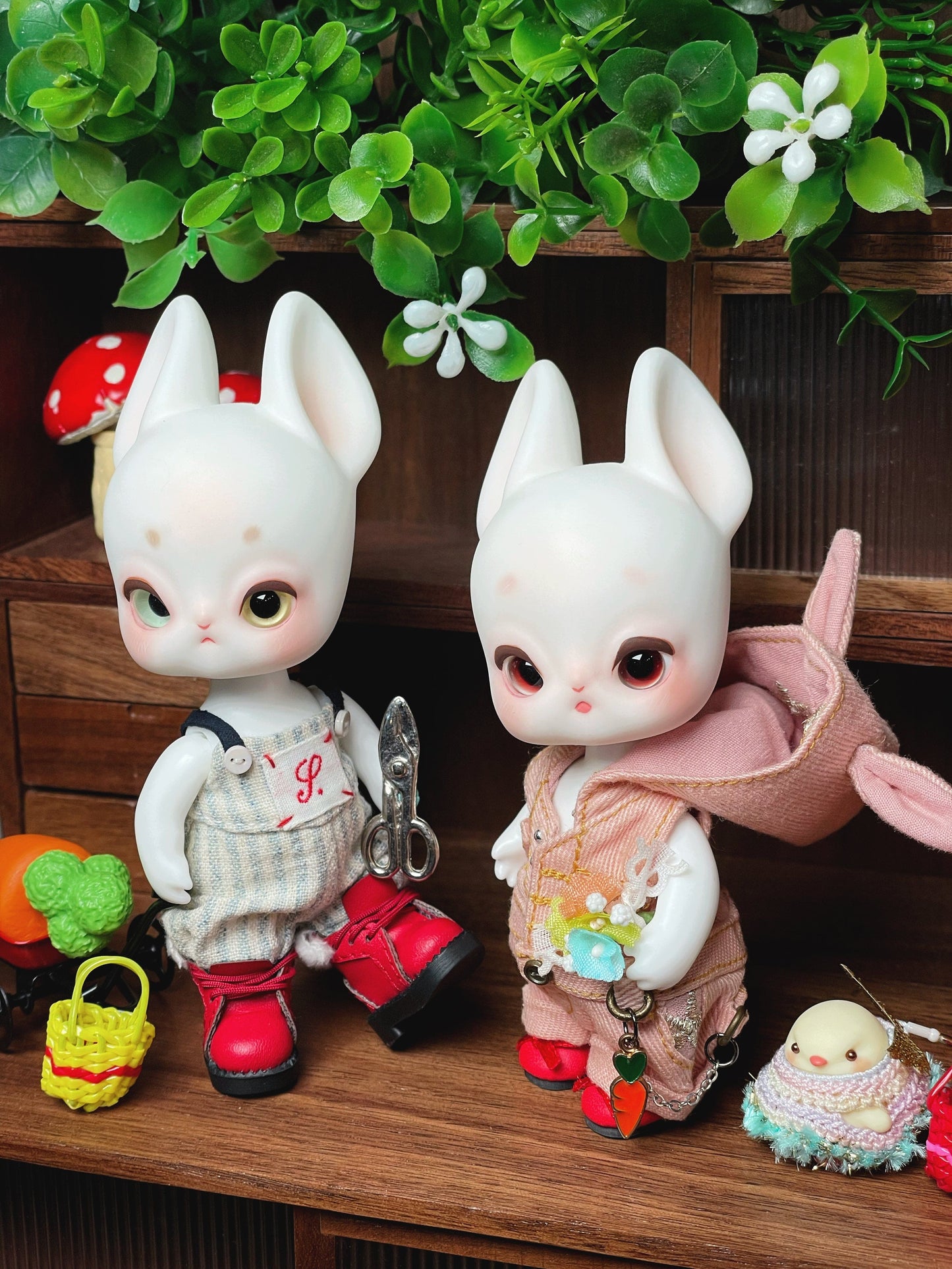 【H-nest】Omo White Rabbit メイク済み/BJD 8点ペット