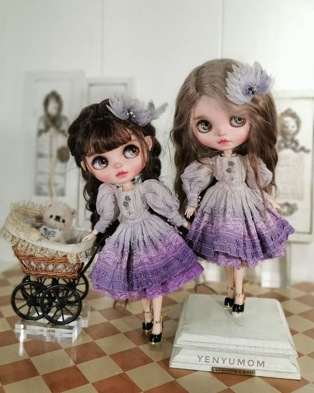 【Yenyumom】Purple Dye Embroidery Dress Set / Neo Blythe momoko doll OB24