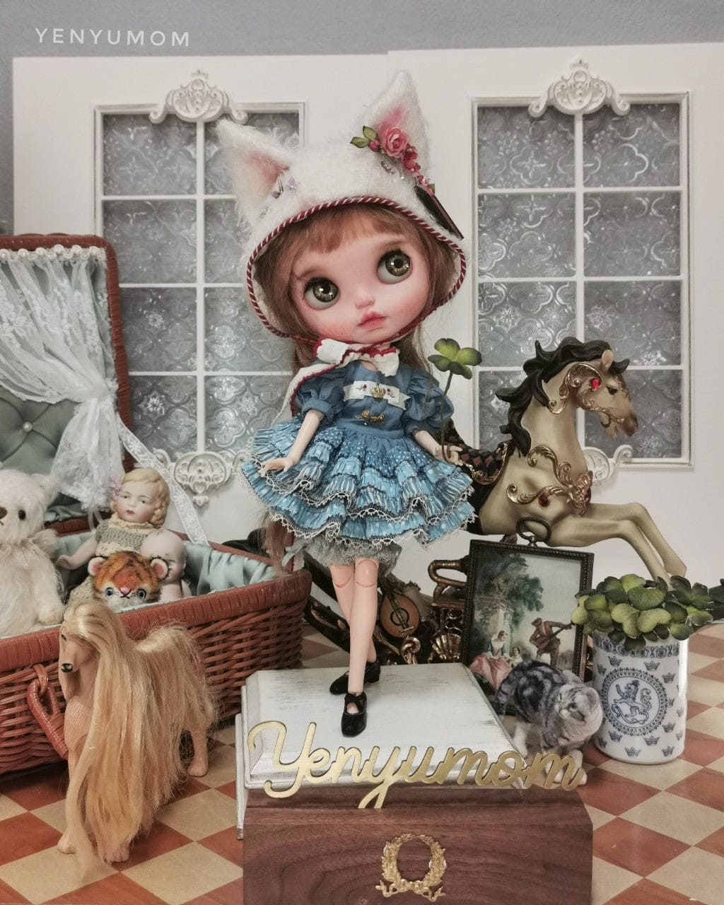 【Yenyumom】Clover Kitty Embroidery Dress Set / Neo Blythe momoko doll OB24 Licca