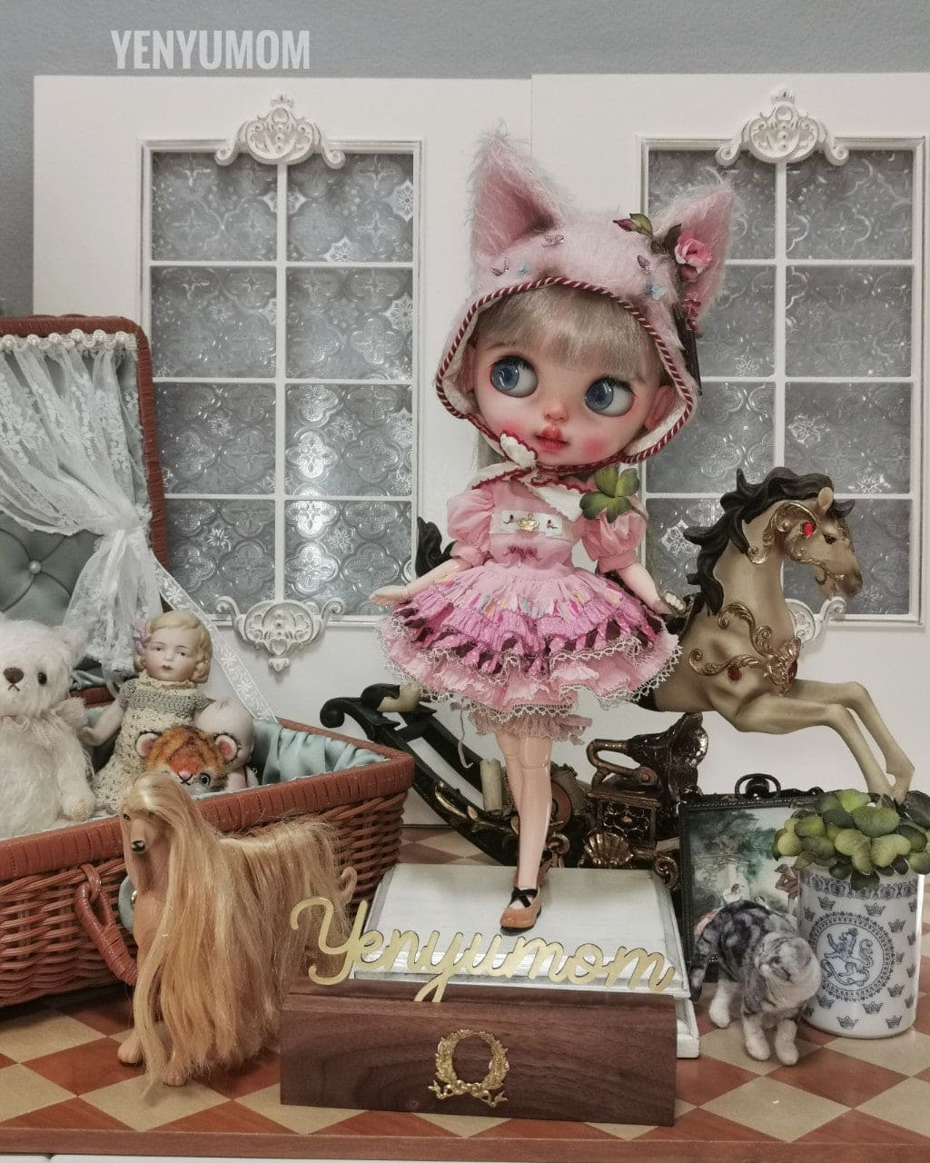 【Yenyumom】Clover Kitty Embroidery Dress Set / Neo Blythe momoko doll OB24 Licca