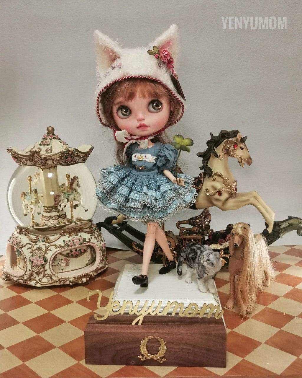 【Yenyumom】Clover Kitty Embroidery Dress Set / Neo Blythe momoko doll OB24 Licca