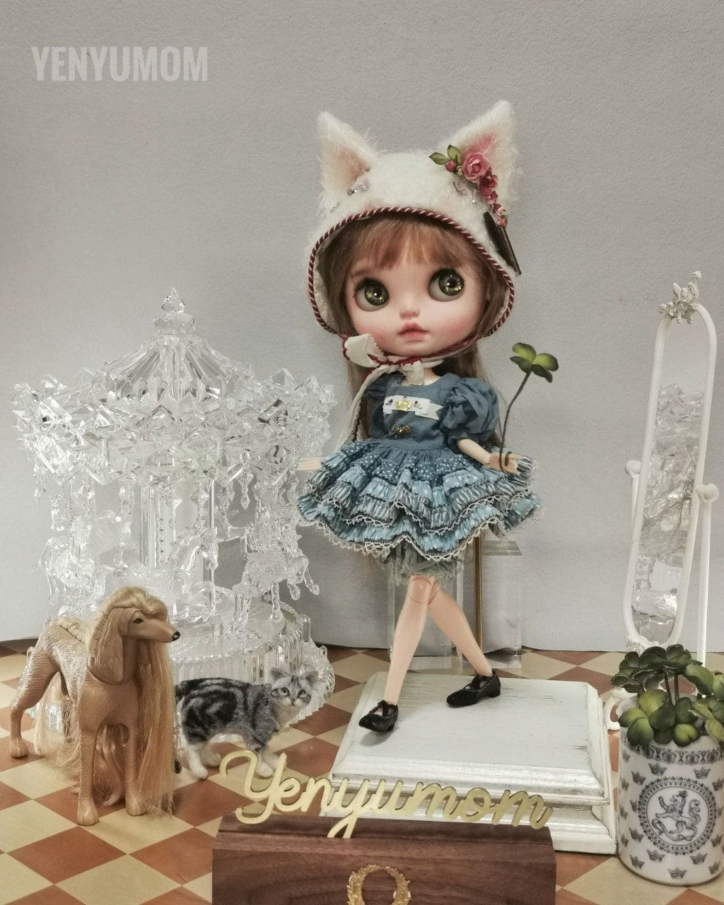 【Yenyumom】Clover Kitty Embroidery Dress Set / Neo Blythe momoko doll OB24 Licca