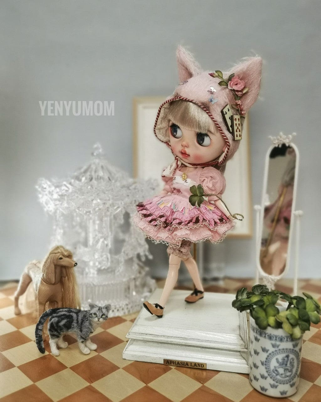 【Yenyumom】Clover Kitty Embroidery Dress Set / Neo Blythe momoko doll OB24 Licca