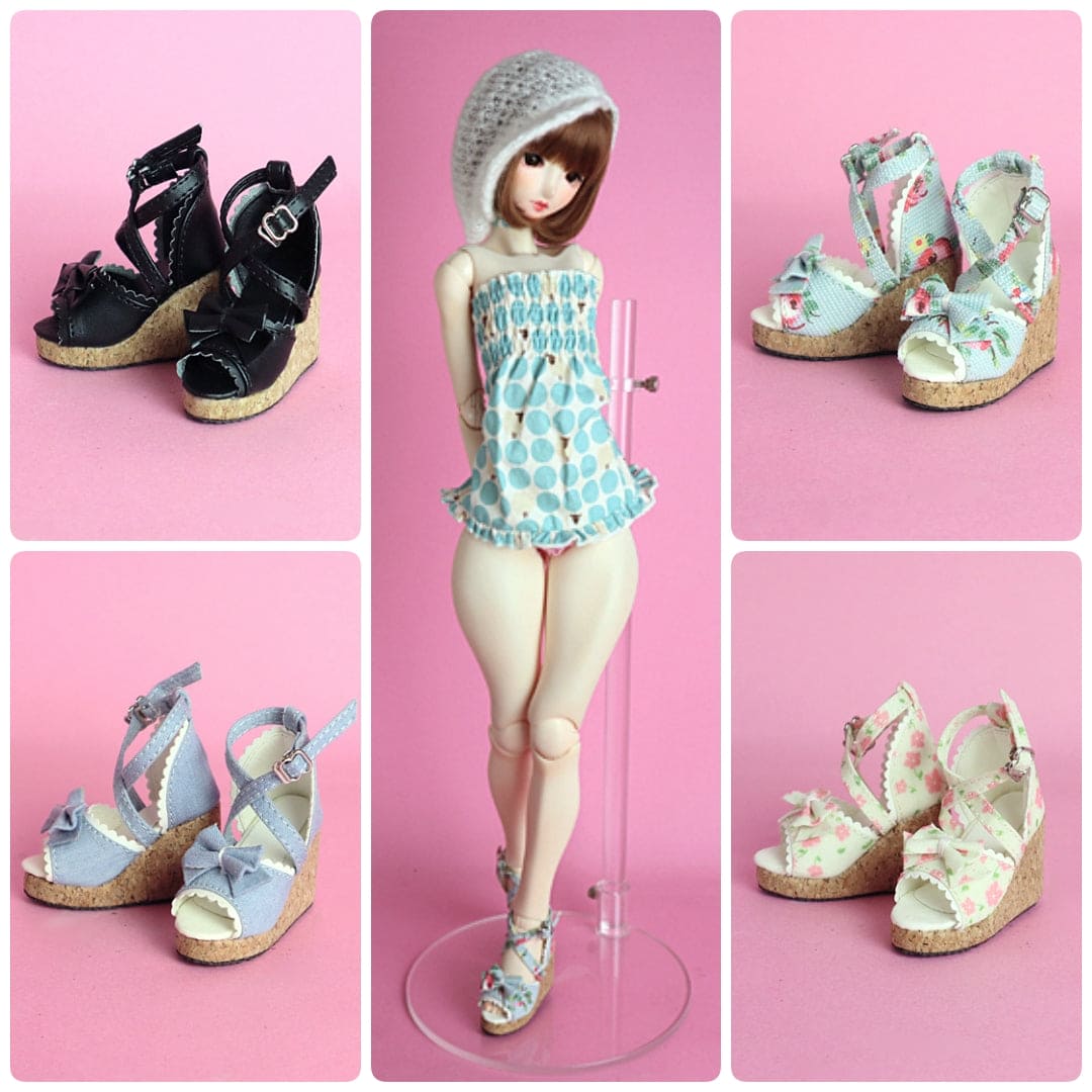 【Angel Philia】楔型跟蝴蝶結涼鞋 多色 / AP MDD AZONE OBITSU BJD 4分 四分 - 紀物書館+JiWu Bookstore