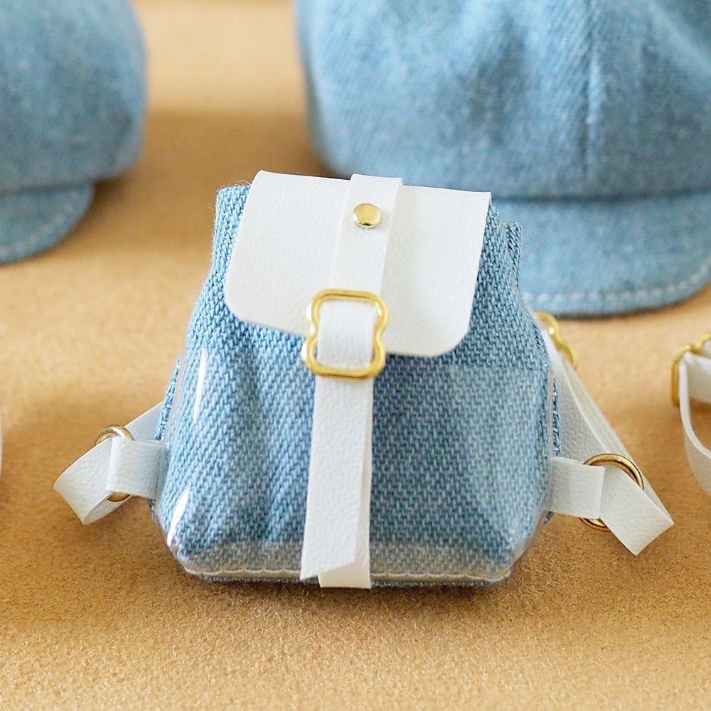 【1PinFun】報童帽後背包 兩件組 淺藍 / OB11 BJD 8分 黏土娃 黏土人