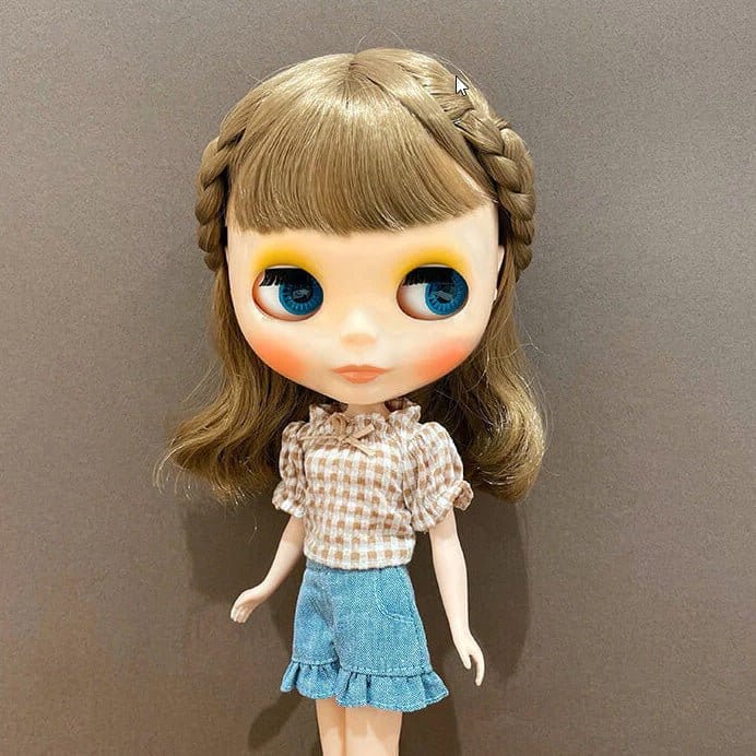 【Blythe】Junie Moon 皺褶格紋上衣 咖 / Blythe OB22 AZONE PNS