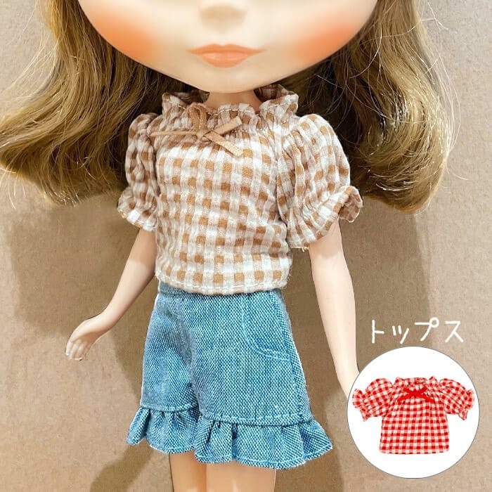 【Blythe】Junie Moon 皺褶格紋上衣 咖 / Blythe OB22 AZONE PNS