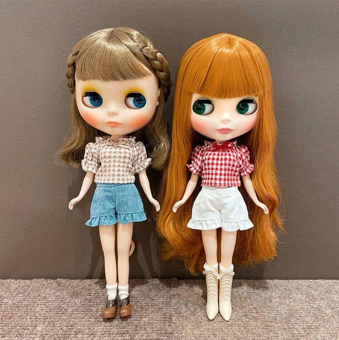 【Blythe】Junie Moon 皺褶格紋上衣 咖 / Blythe OB22 AZONE PNS