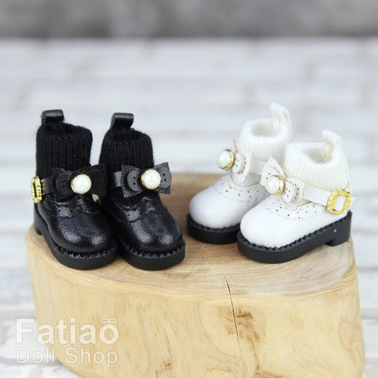 【Fatiao Doll Shop】蝴蝶結珠扣毛靴 / OB11 OBITSU NINIMAL Picconeemo Azone 黏土娃