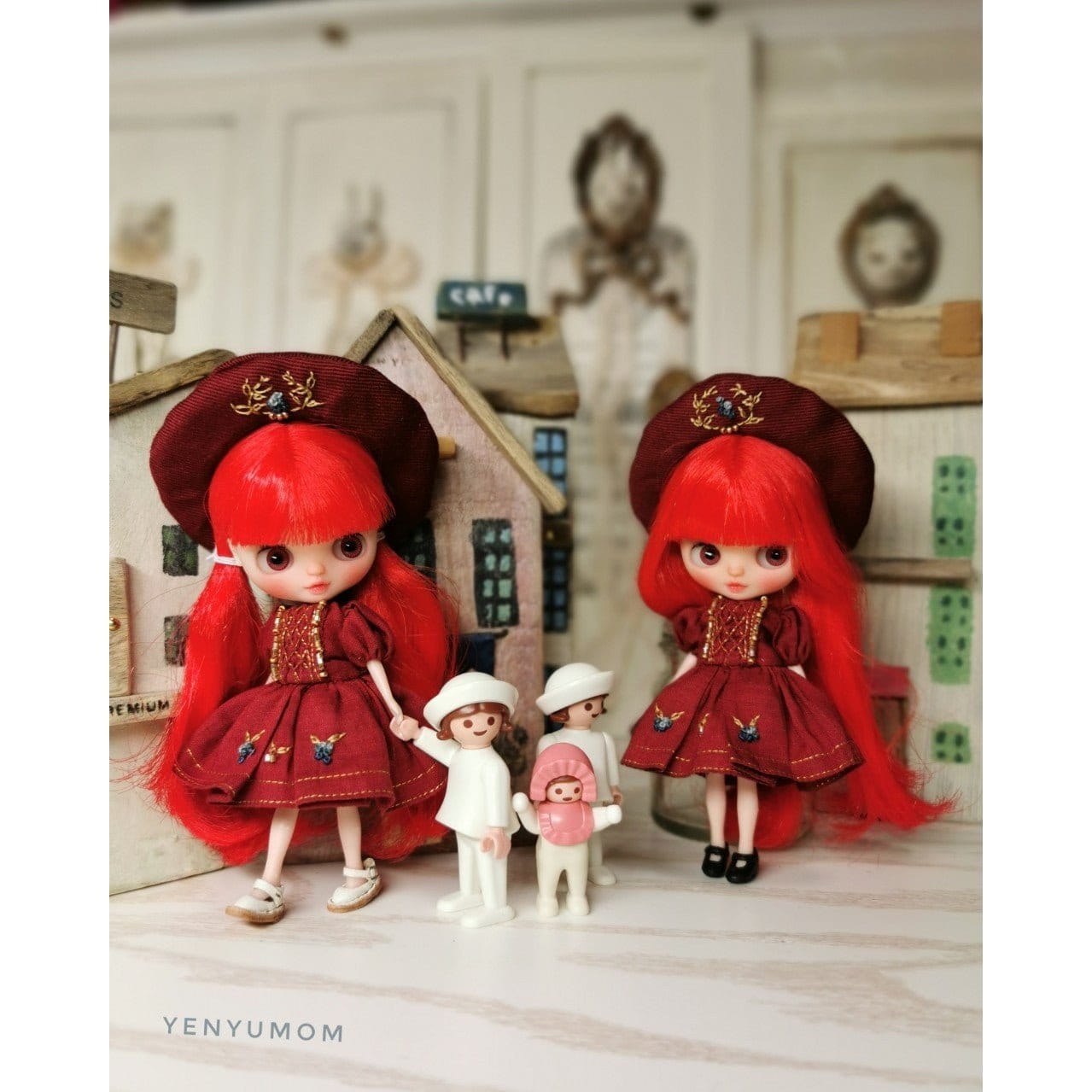 【Yenyumom】Burgundy Embroidery Dress Set / Petite Blythe