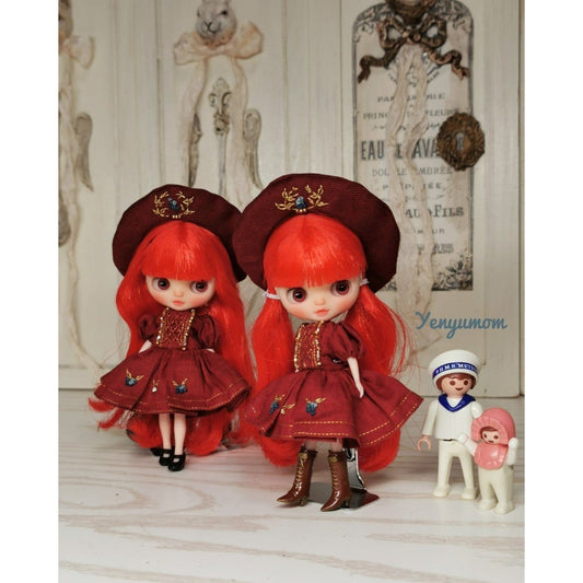 【Yenyumom】Burgundy Embroidery Dress Set / Petite Blythe